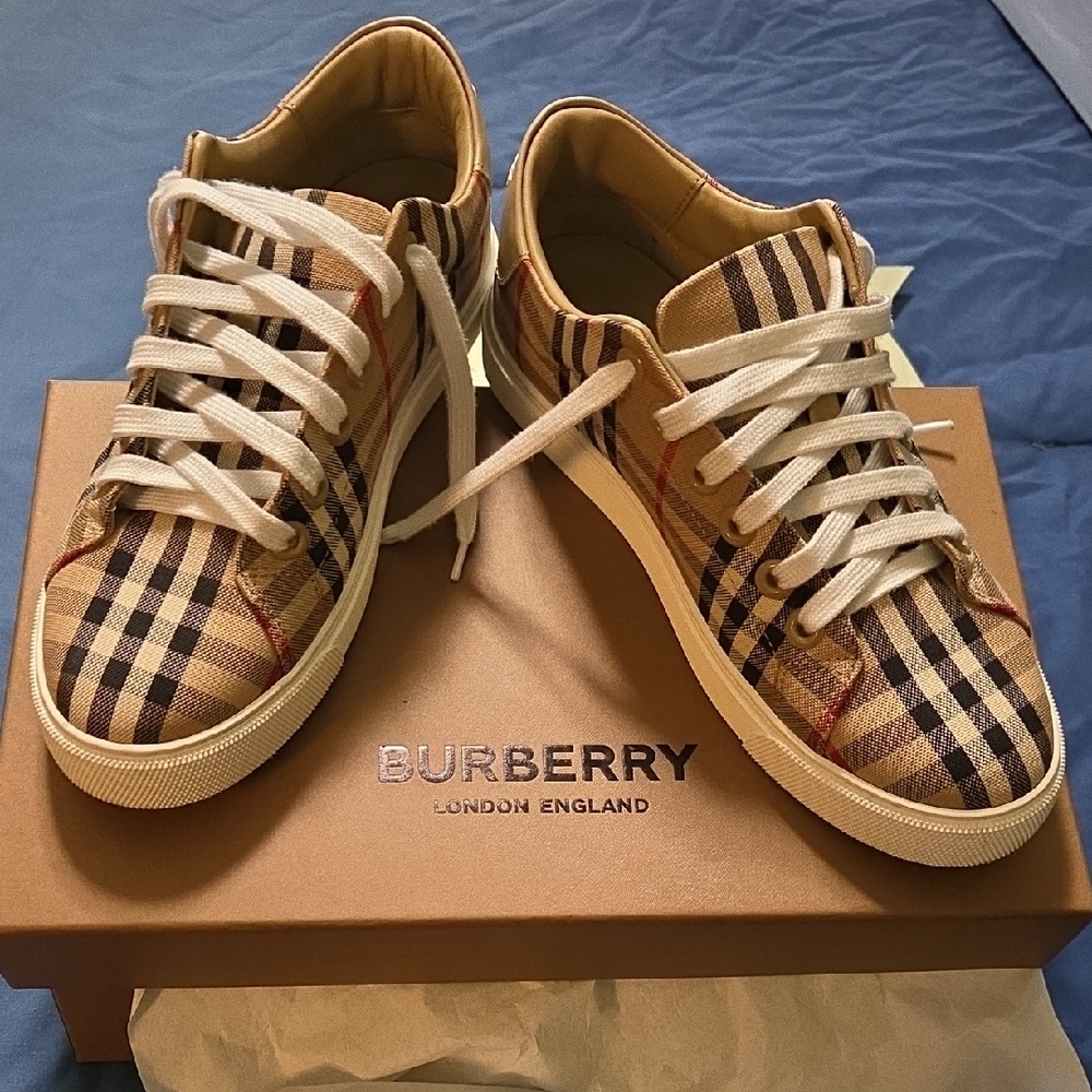 Burberry Beige and Black Plaid Sneakers